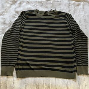 Express Olive and Black Striped Crewneck Sweater